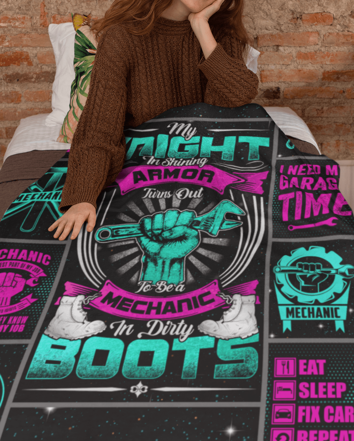 My Knight Is Shining Armor Turns Out Mechanic Sherpa Fleece Blanket