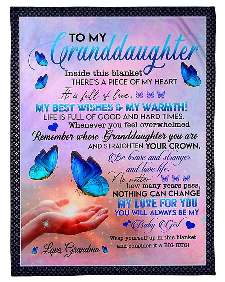 My Love For You Is Forever Blue Butterflies Grandma To Granddaughter Fleece Blanket Fleece Blanket