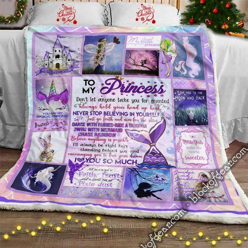 My Princess Just Chase The Rainbow Love Grandma Mermaid Sherpa Fleece Blanket
