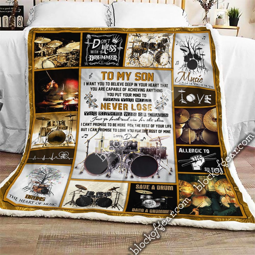 My Son Believe In Yourself Dad Drum Sherpa Fleece Blanket