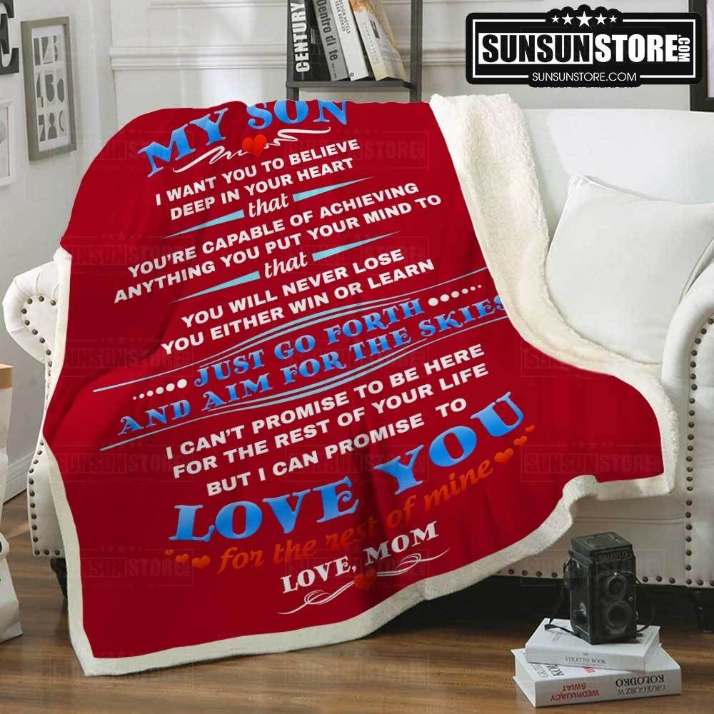 My Son Love, Mom Red Sherpa Fleece Blanket