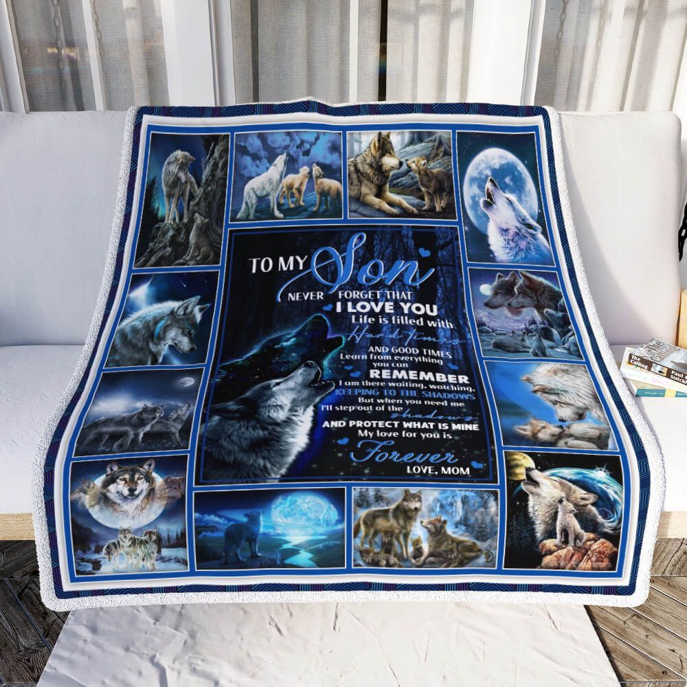 My Son My love For You Is Forever Love Mom Wolf Sherpa Fleece Blanket