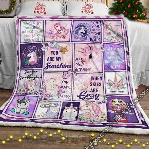 My Sunshine Unicorn Love Grandma Sherpa Fleece Blanket