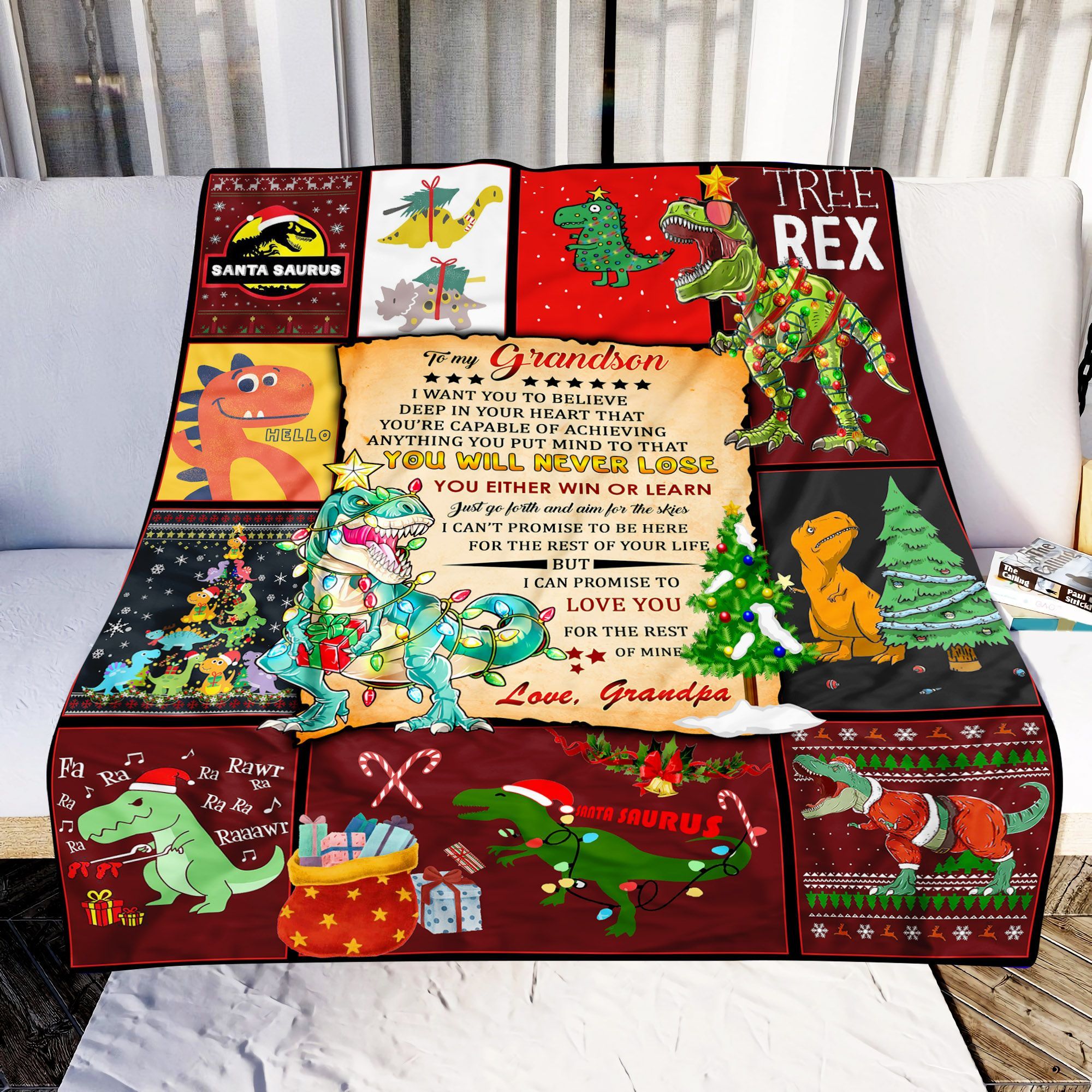 My T Rex Grandson Love Grandpa Sherpa Fleece Blanket
