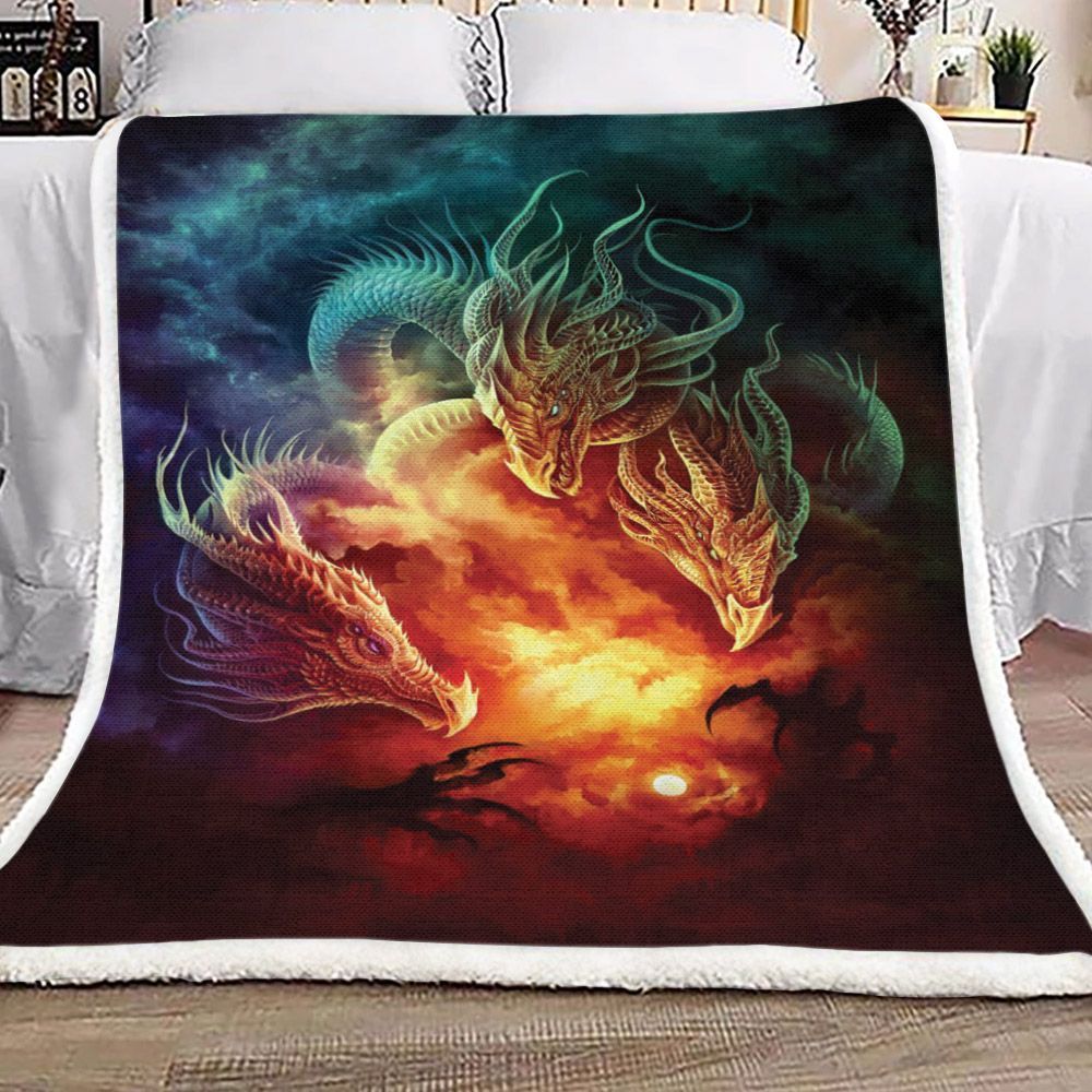 Mysterious Dragon In The Colorful Galaxy Sherpa Fleece Blanket