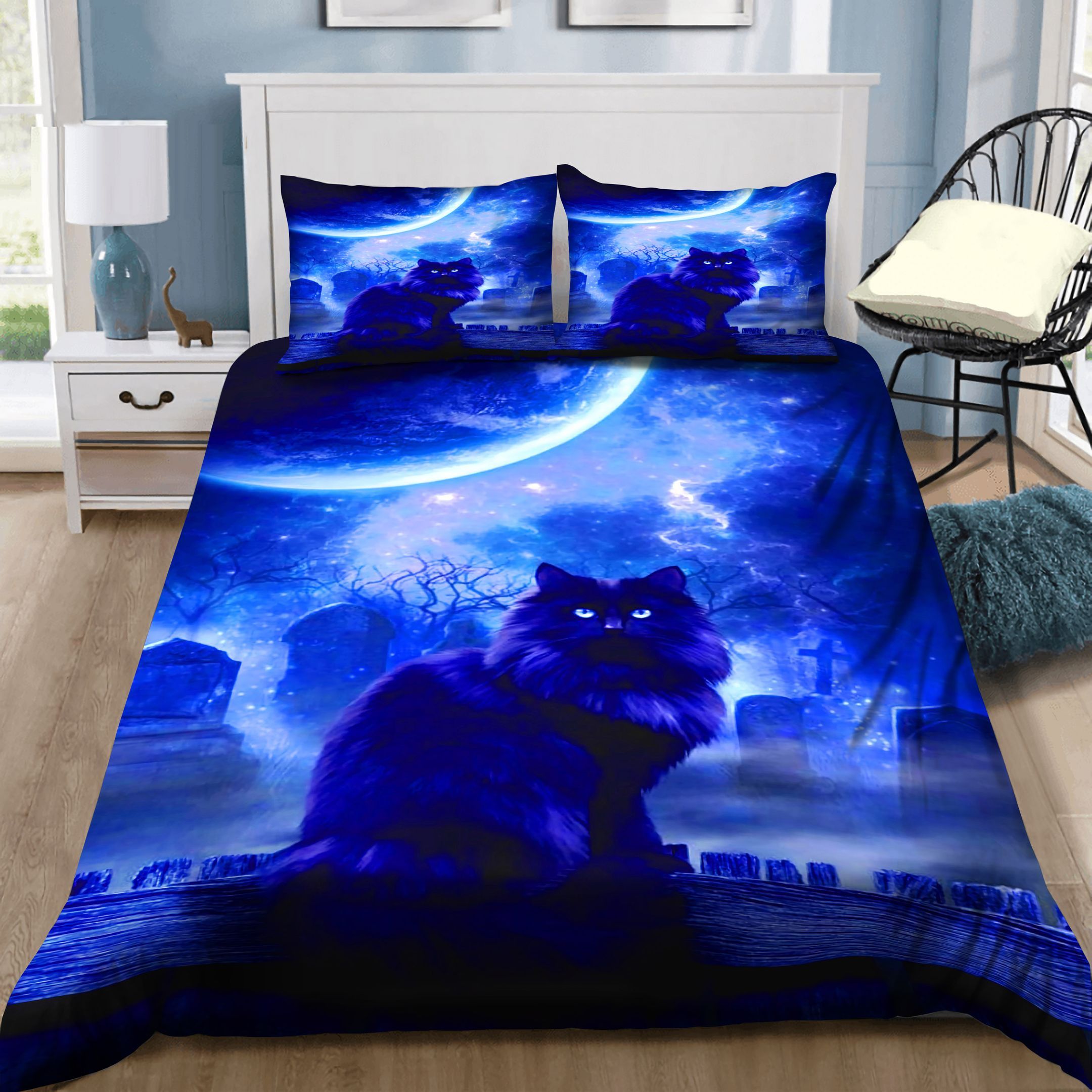 Mystery Cat And Moon Bedding Set