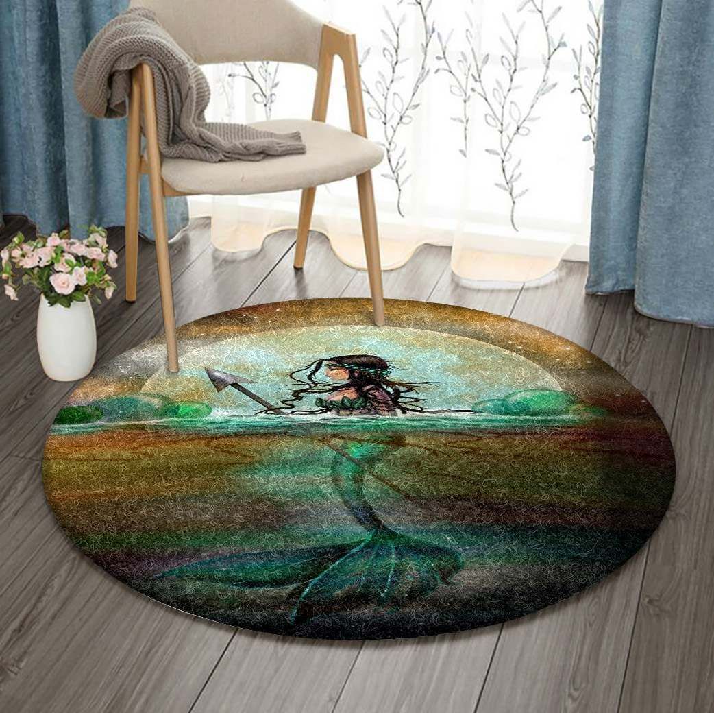 Mystic Sea Mermaid Fantasy Round Carpet