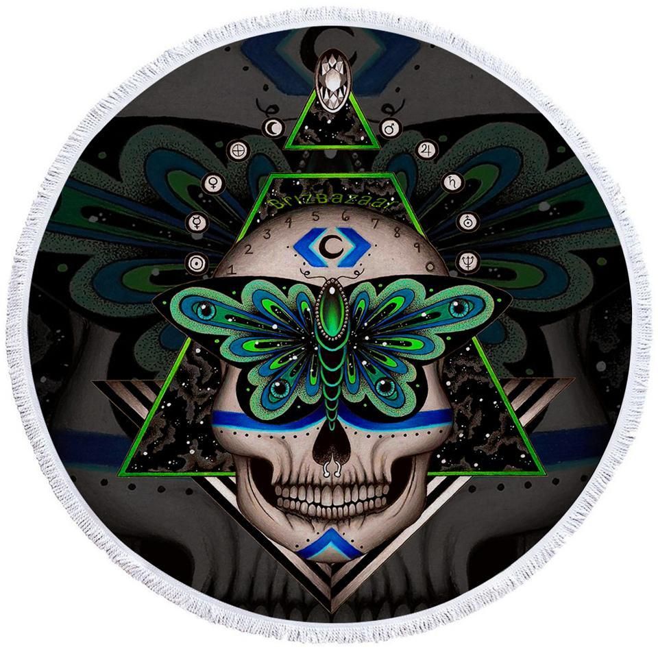 Mystical Skull Triangle Printed Round Beach Towel