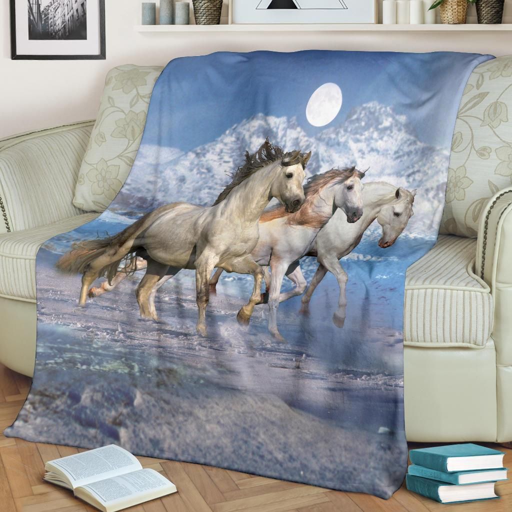 Mystical White Horses Sherpa Fleece Blanket