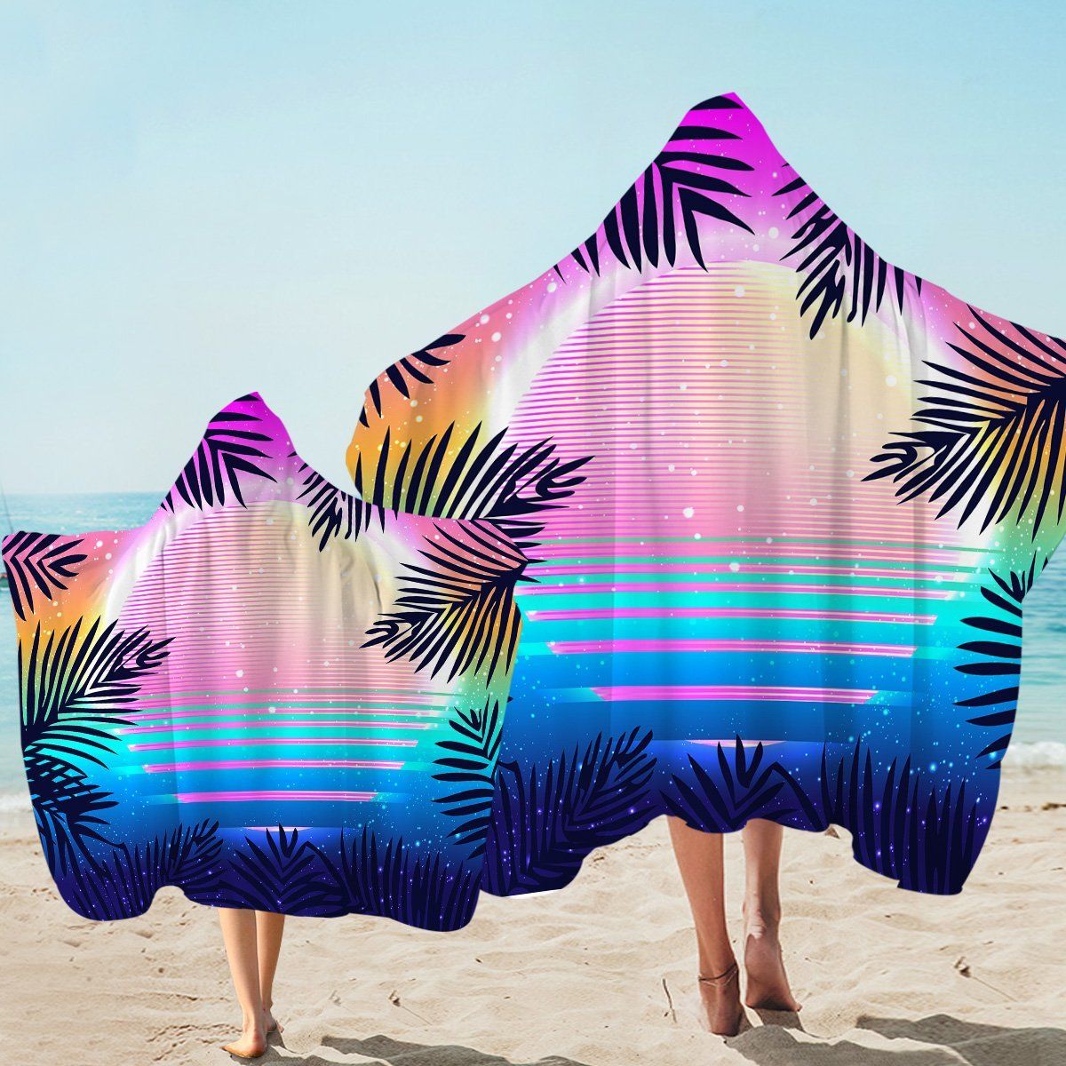 Mystique Sunset Tropical Tree Printed Hooded Towel