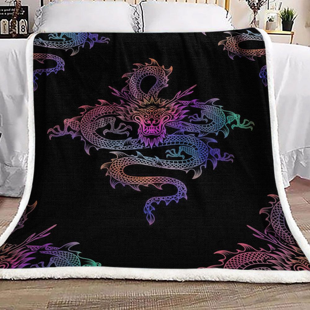 Mythical Chinese Dragon Sherpa Fleece Blanket