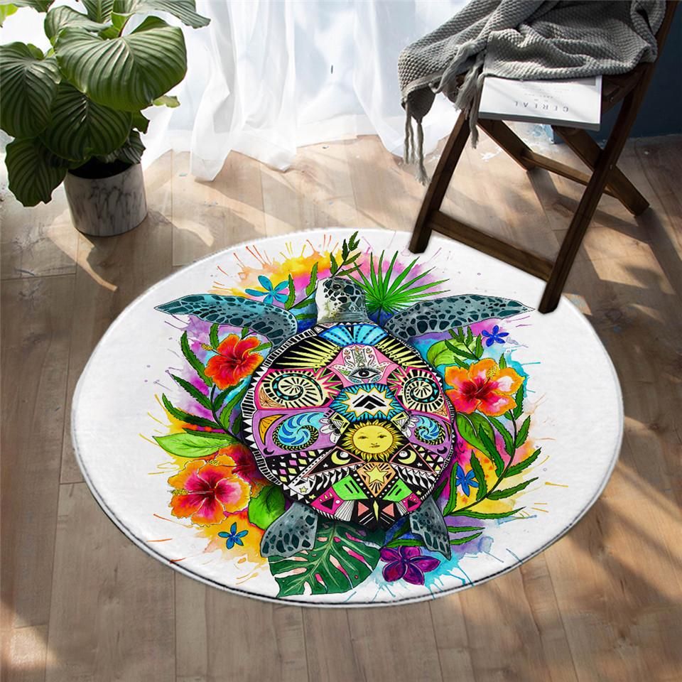 Mythical Totem Turtle Round Carpet