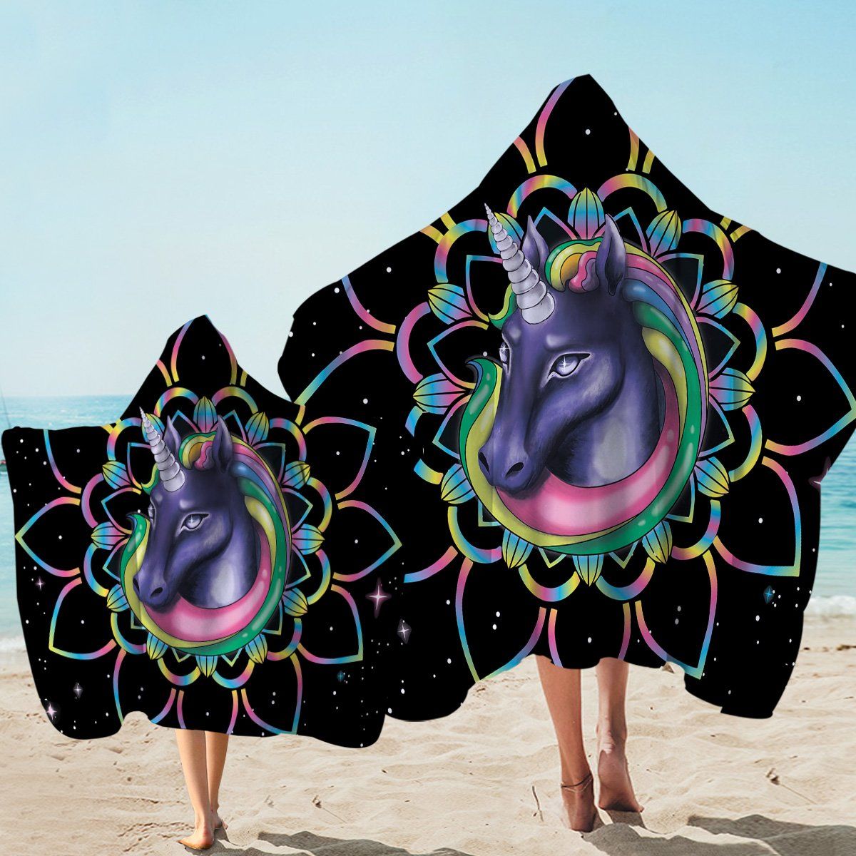 Mythical Unicorn Space Lotus Printed Hooded Towel