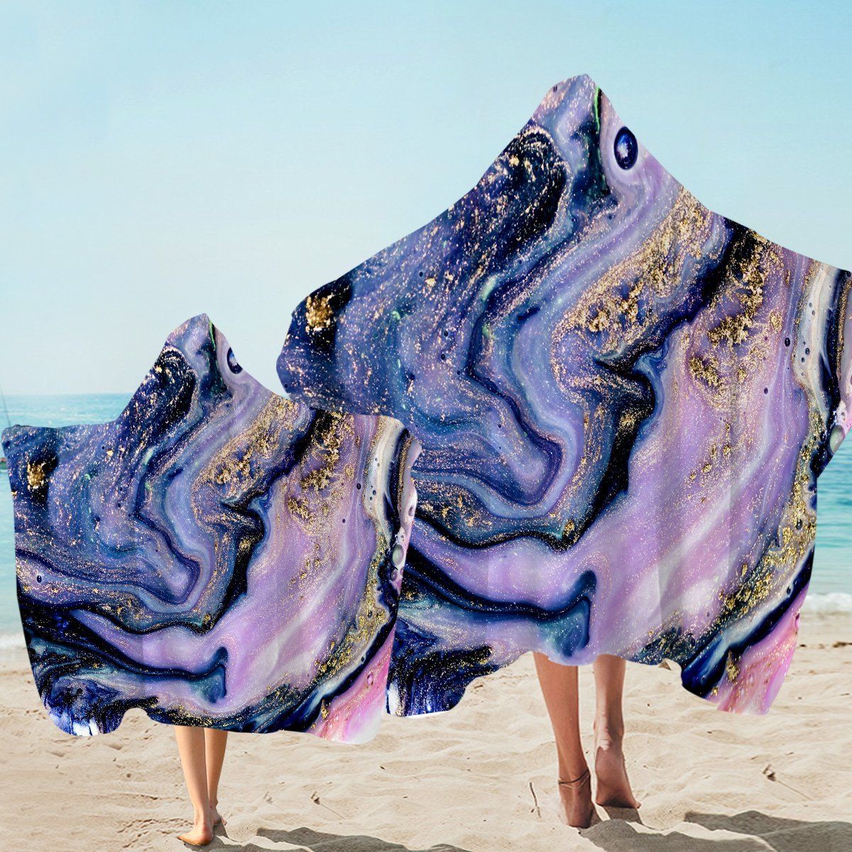 Nacre Style Purplish Printed Hooded Towel