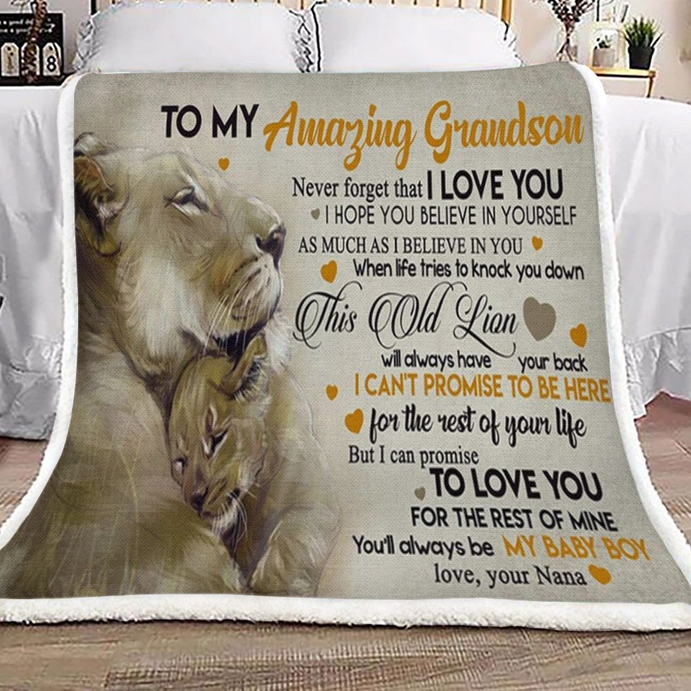 Nana To Grandson Lion Sherpa Fleece Blanket