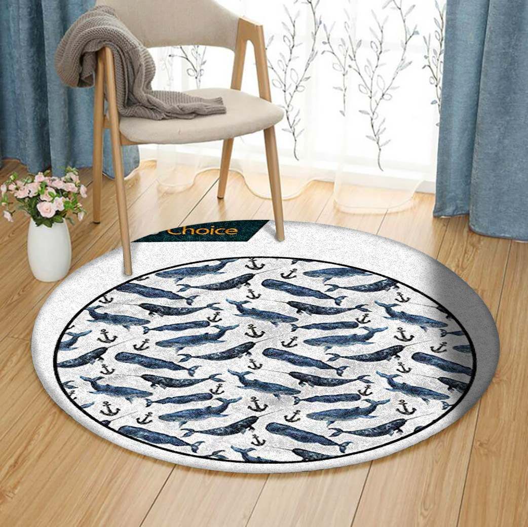 Narwhal And Whale Round Carpet