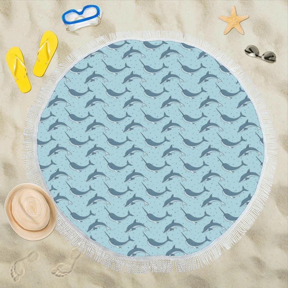 Narwhal Dolphin Printed Pattern Round Beach Towel