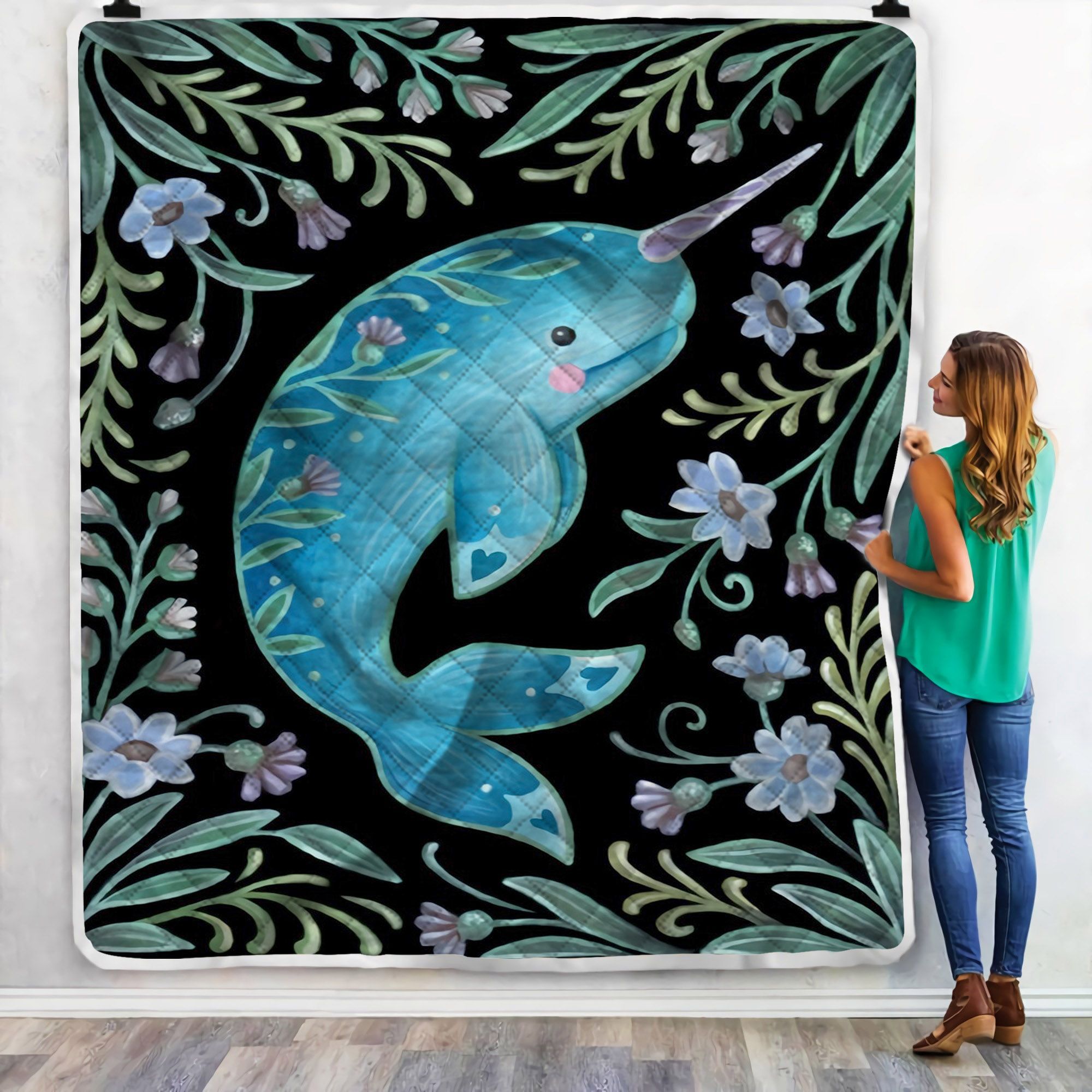 Narwhal Flower Sherpa Fleece Blanket