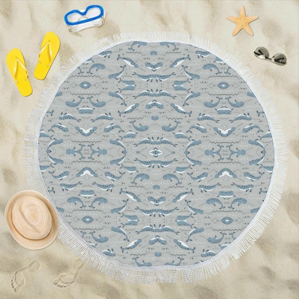 Narwhal Pattern Print Round Beach Towel