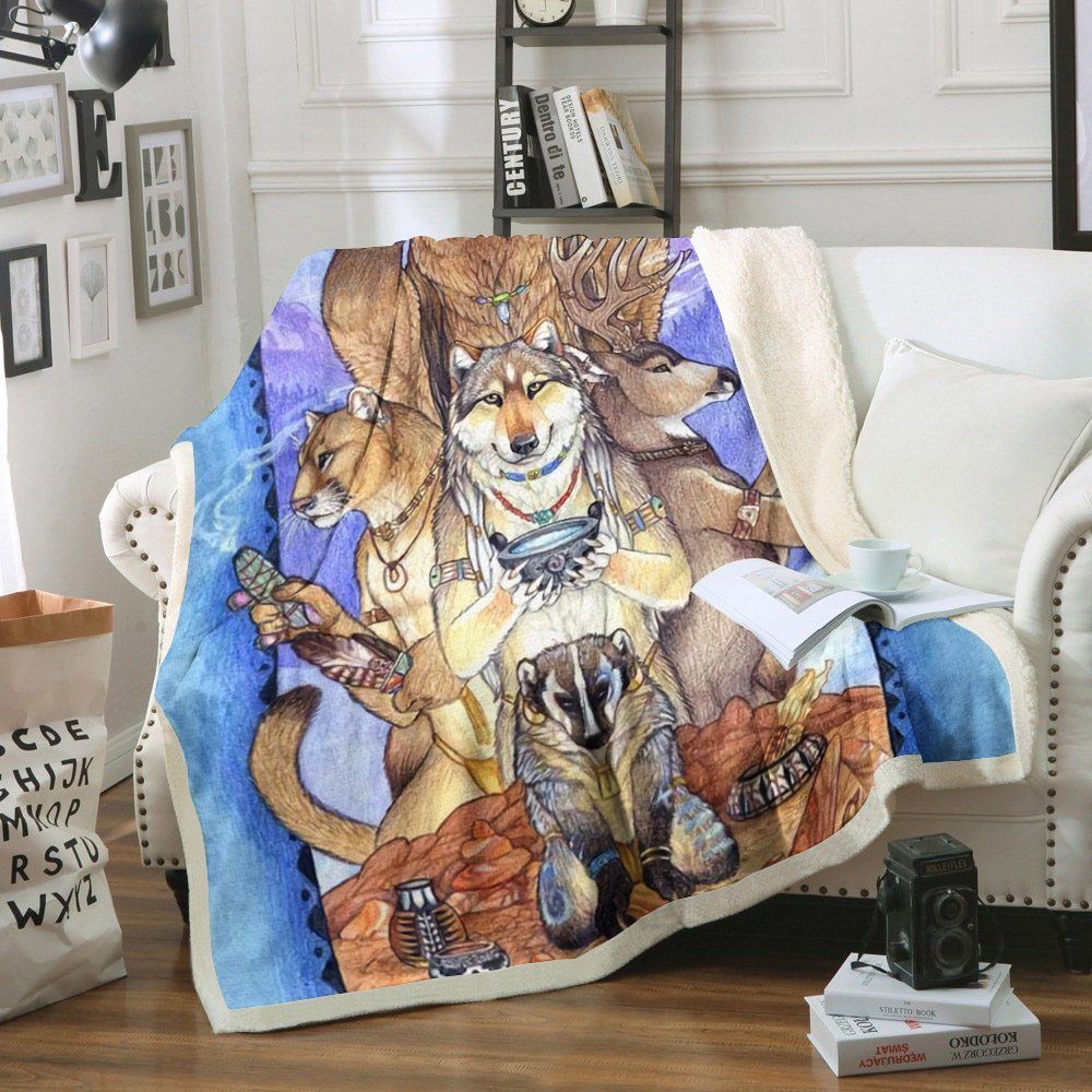 Native America Sherpa Fleece Blanket