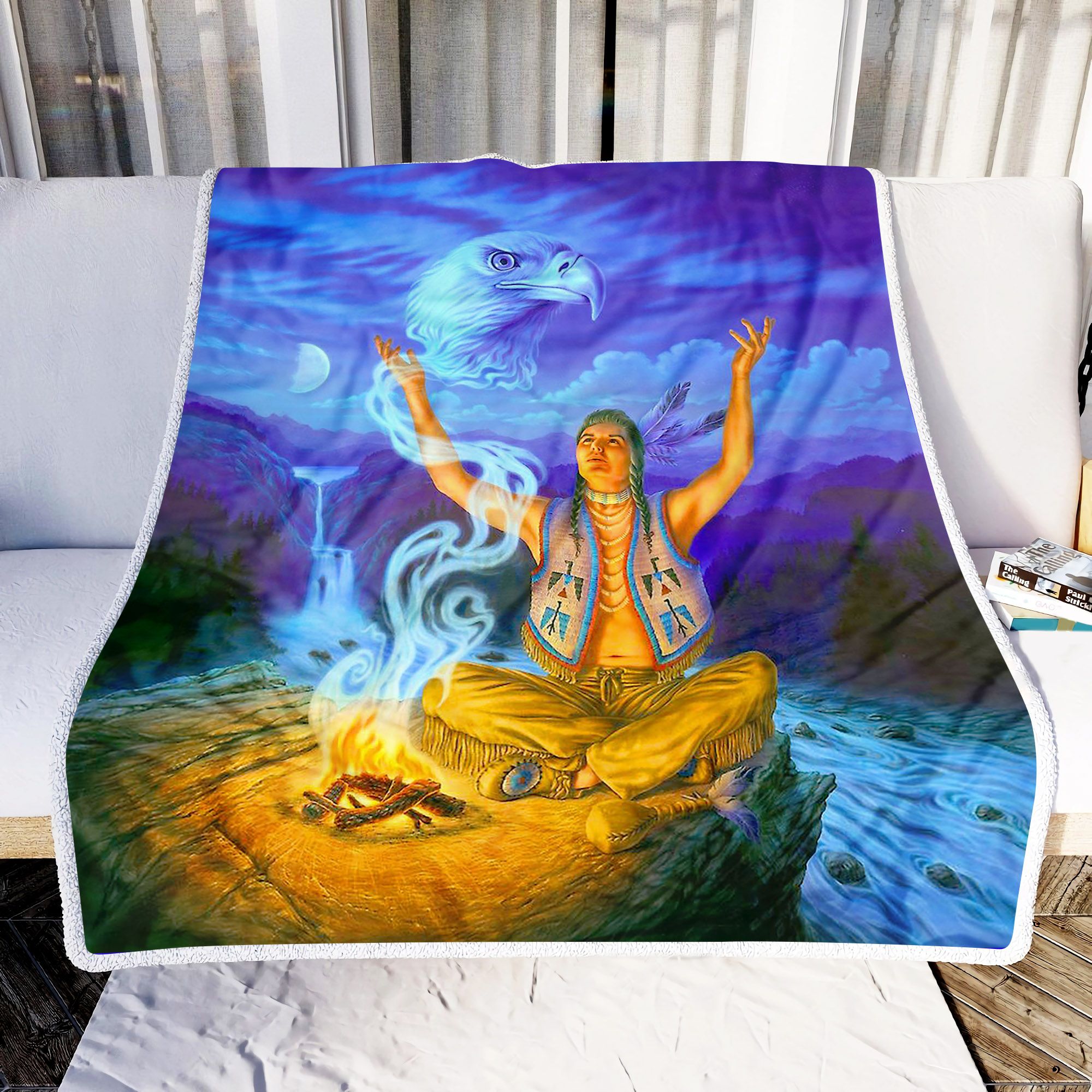Native America Eagle And Man Fleece Blanket