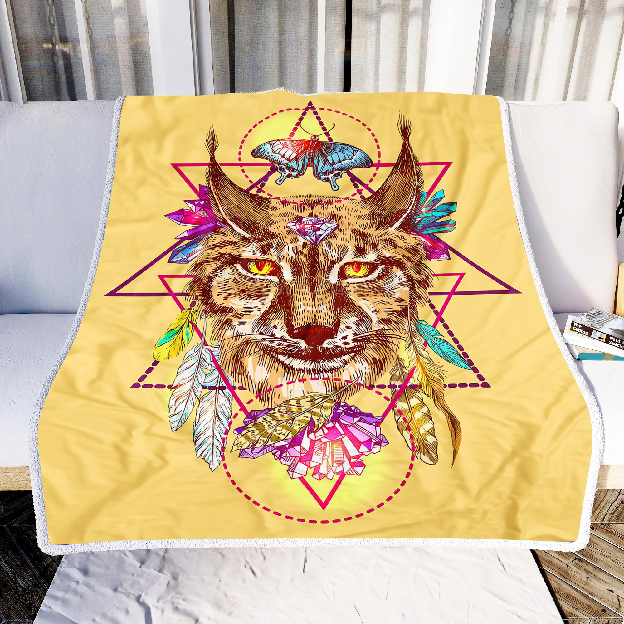 Native America Fox And Butterfly Fleece Blanket