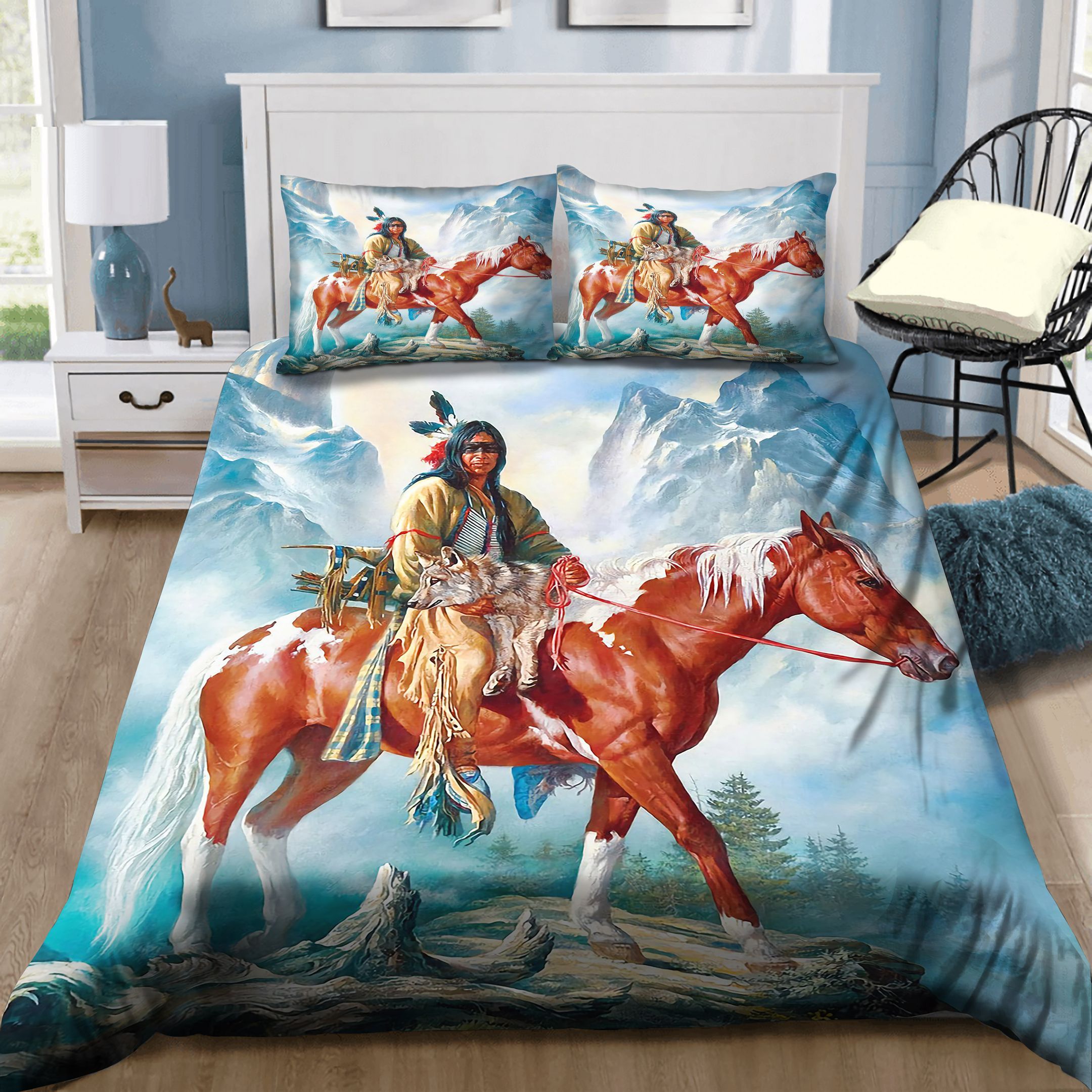 Native America Man And Horse Bedding Set
