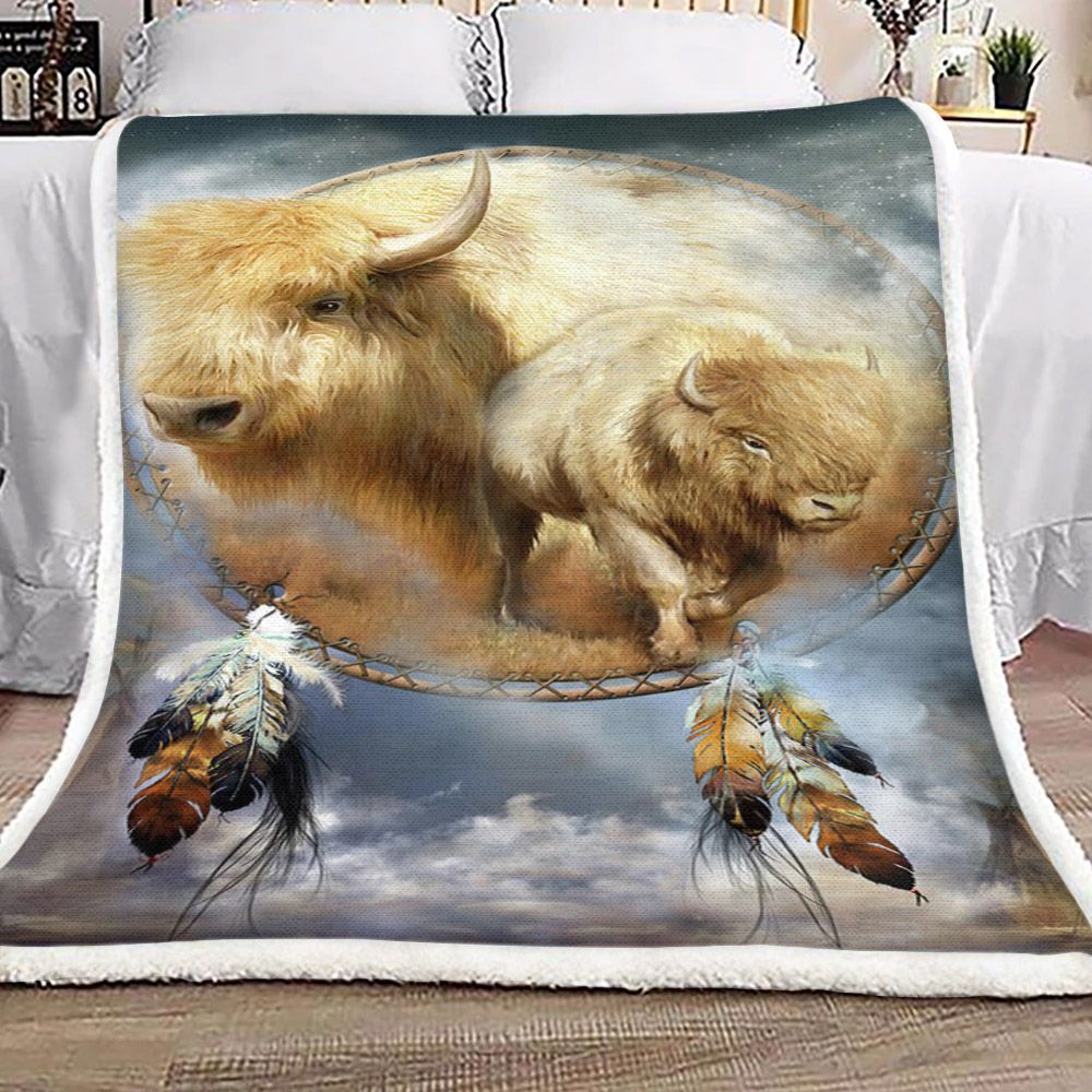 Native America White Buffalo Sherpa Fleece Blanket