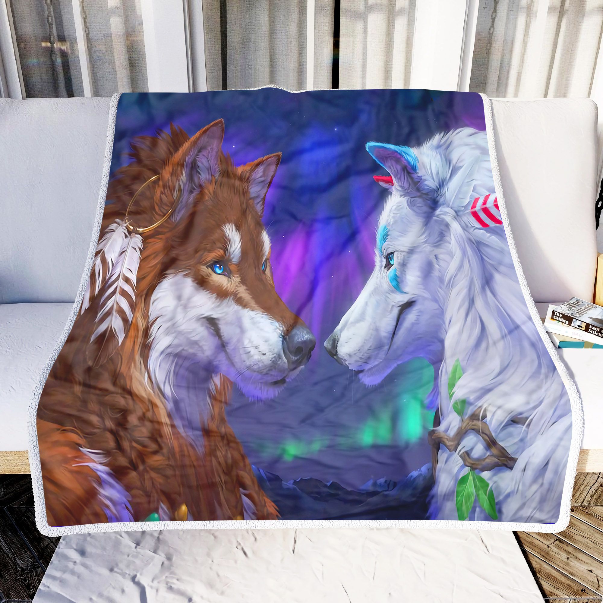 Native America Wolf Fleece Blanket
