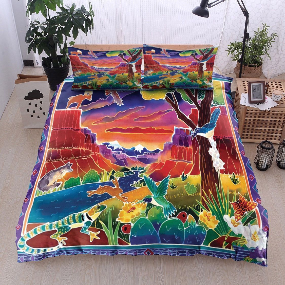 Native American Animal Hummingbird Eagle Wolf Rabbit Butterfly Flower Bedding Set