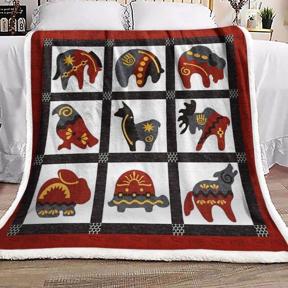 Native American Animals Sherpa Fleece Blanket