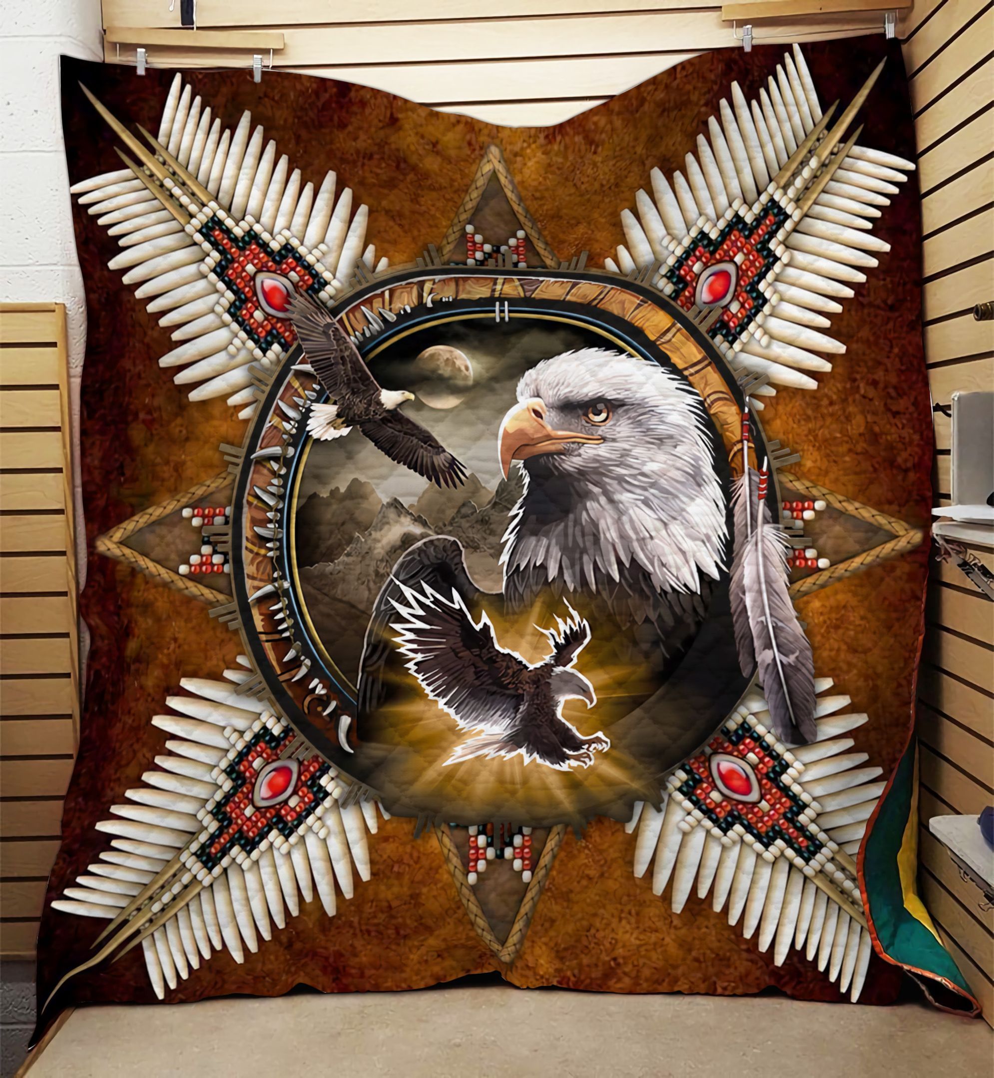 Native American Bead Cross Mandala Eagle GS-0605TT Quilt Blanket