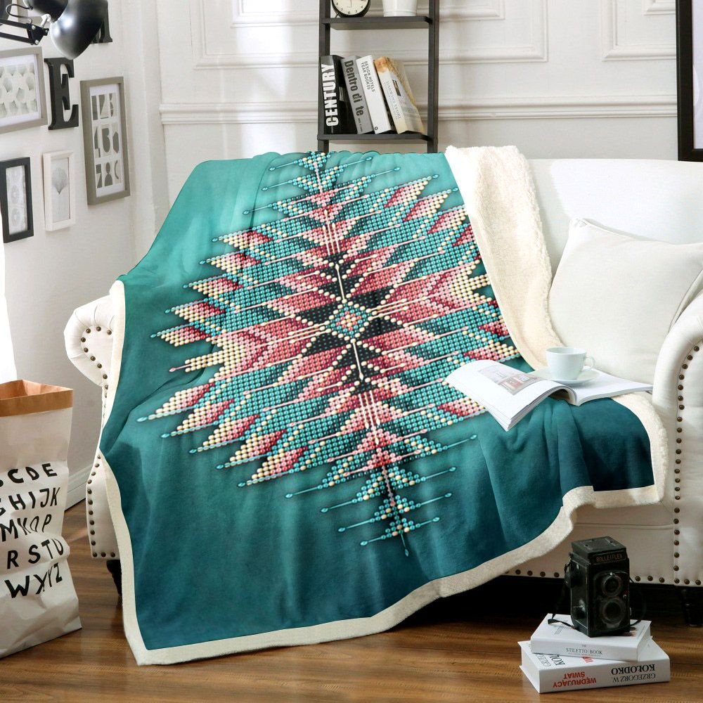 Native American Bead Peyote Sherpa Fleece Blanket
