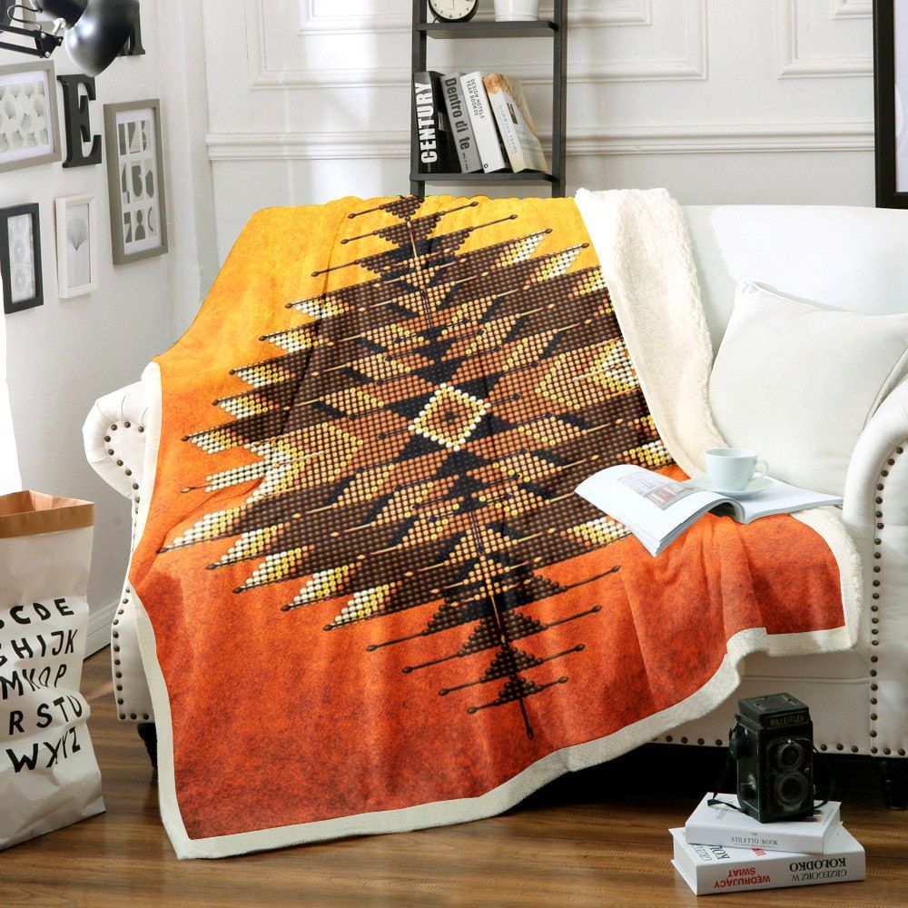 Native American Bead Peyote Sherpa Fleece Blanket