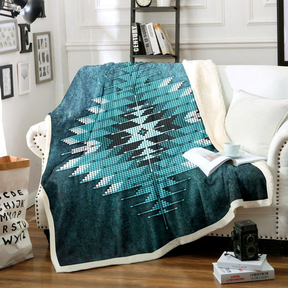 Native American Bead Peyote Sherpa Fleece Blanket