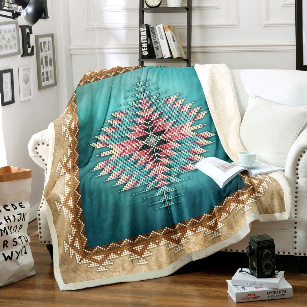 Native American Bead Peyote Sherpa Fleece Blanket