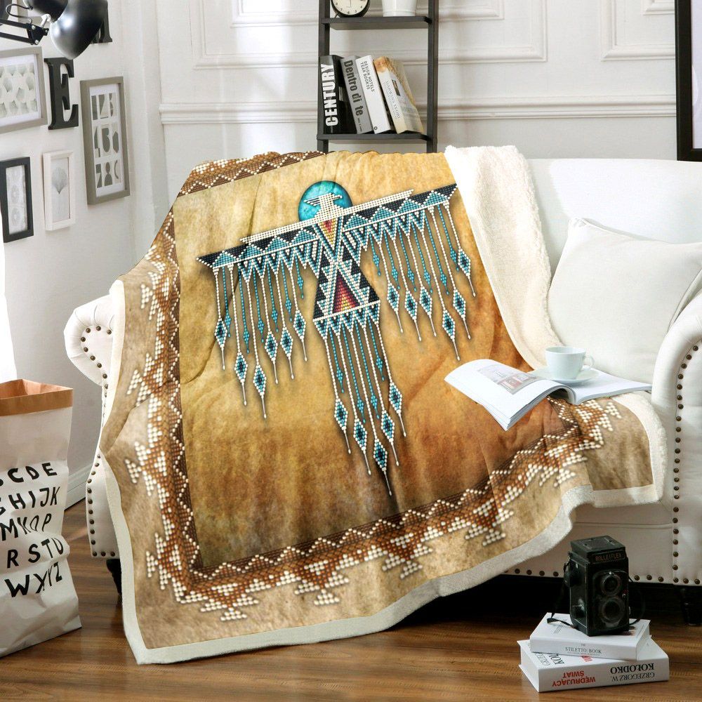 Native American Beaded Thunderbird Sherpa Fleece Blanket