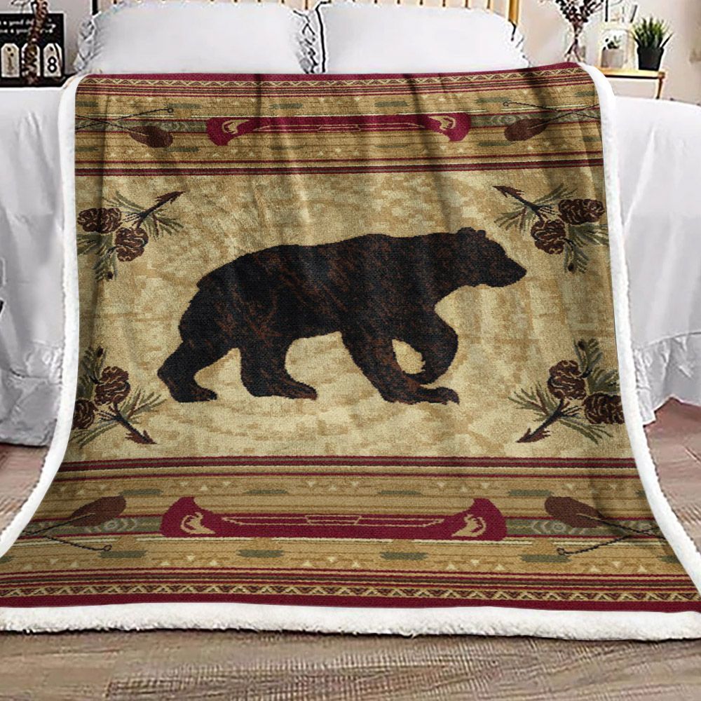 Native American Bear Sherpa Fleece Blanket