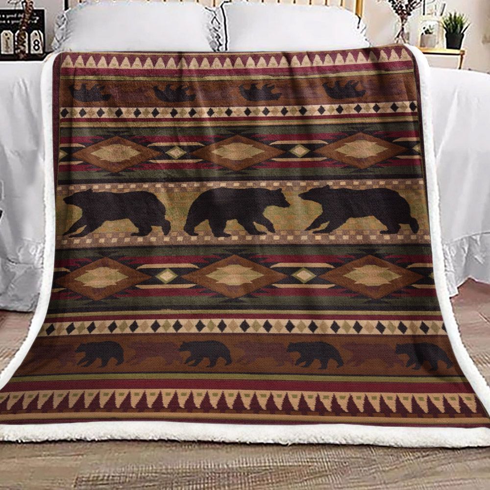 Native American Bear Sherpa Fleece Blanket