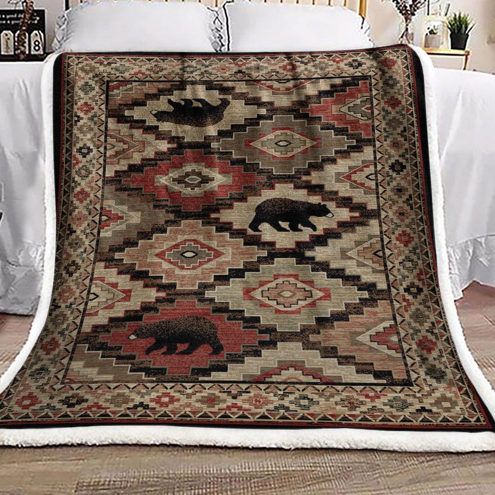 Native American Bear Sherpa Fleece Blanket