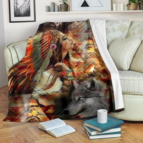 Native American Beauty Girl Sherpa Fleece Blanket