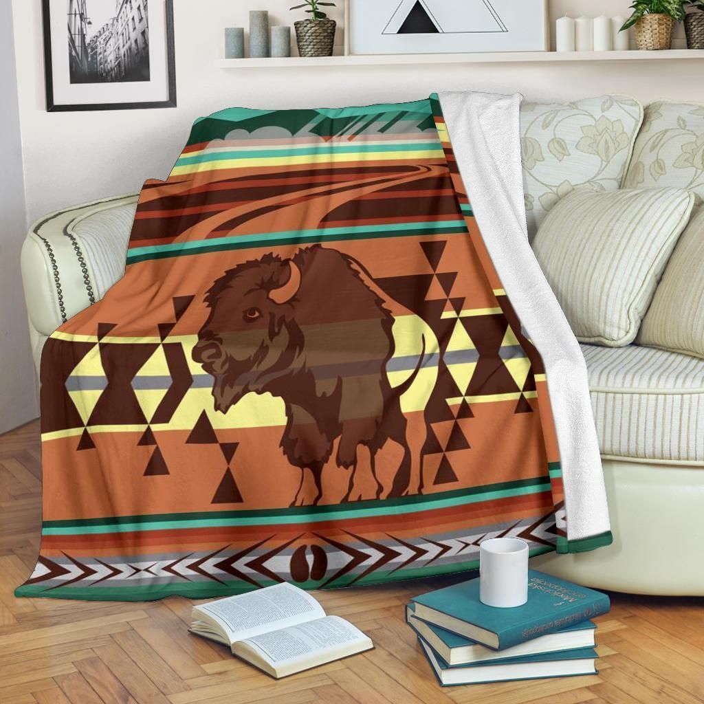 Native American Bison Sherpa Fleece Blanket