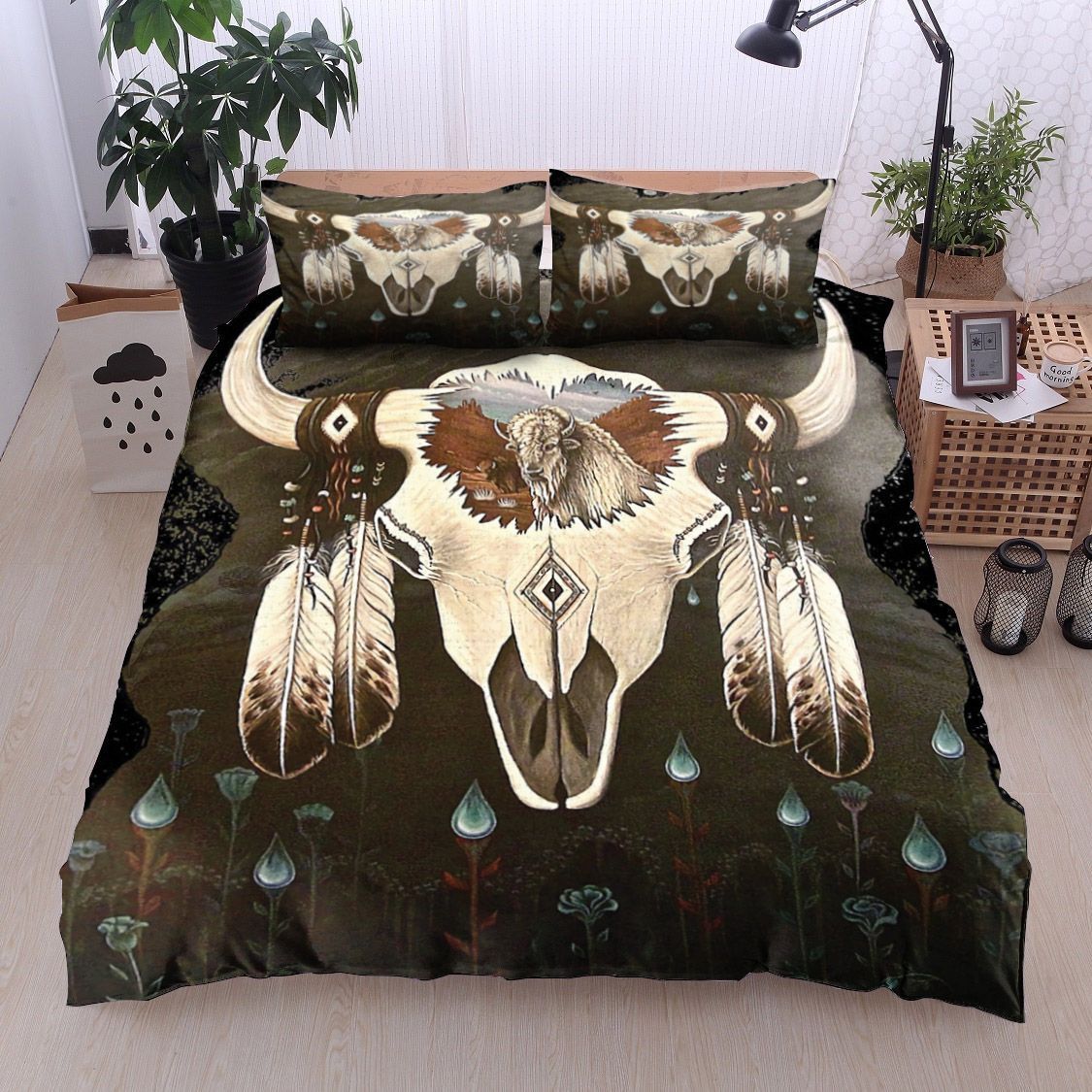 Native American Bison Skull Bedding Set