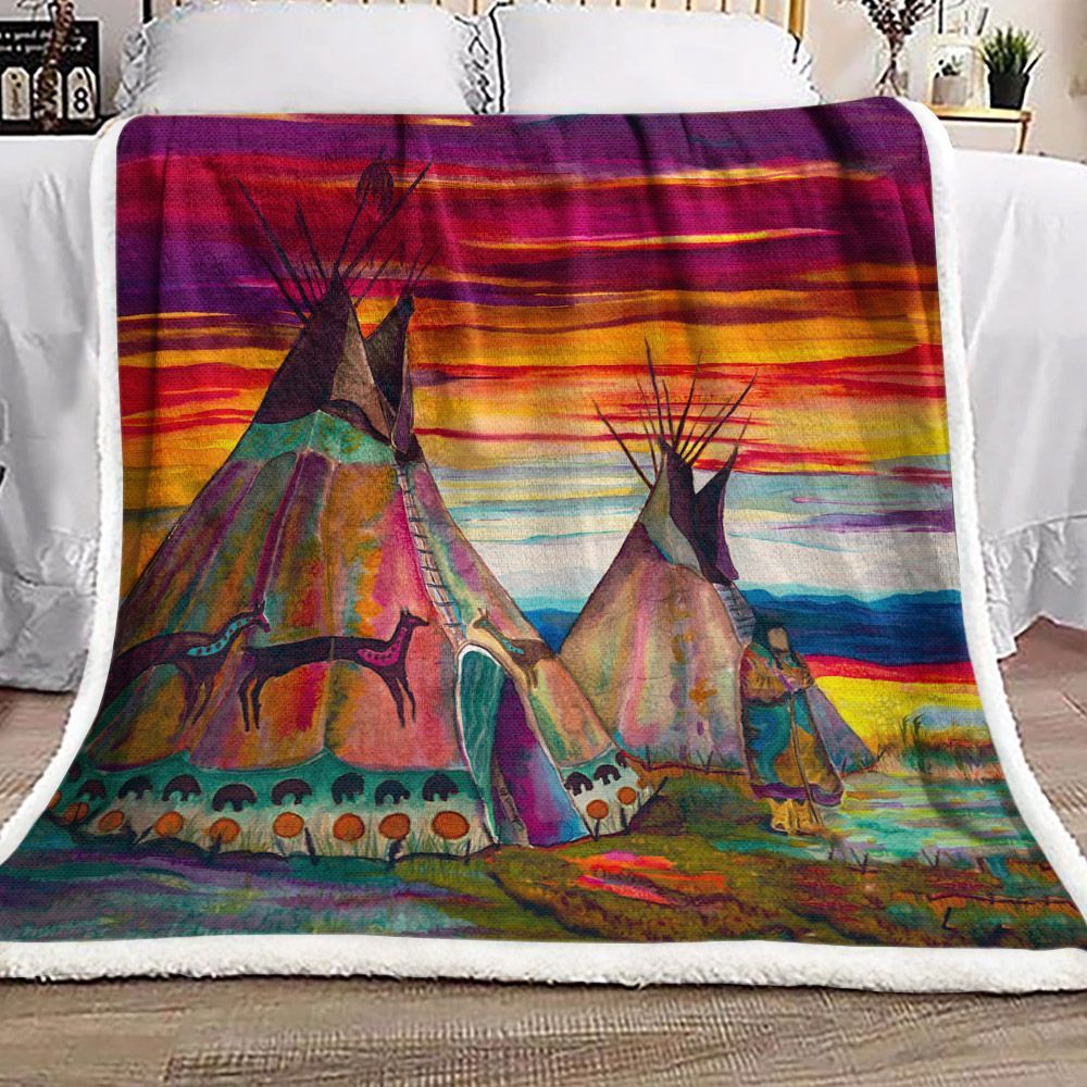 Native American Sherpa Fleece Blanket
