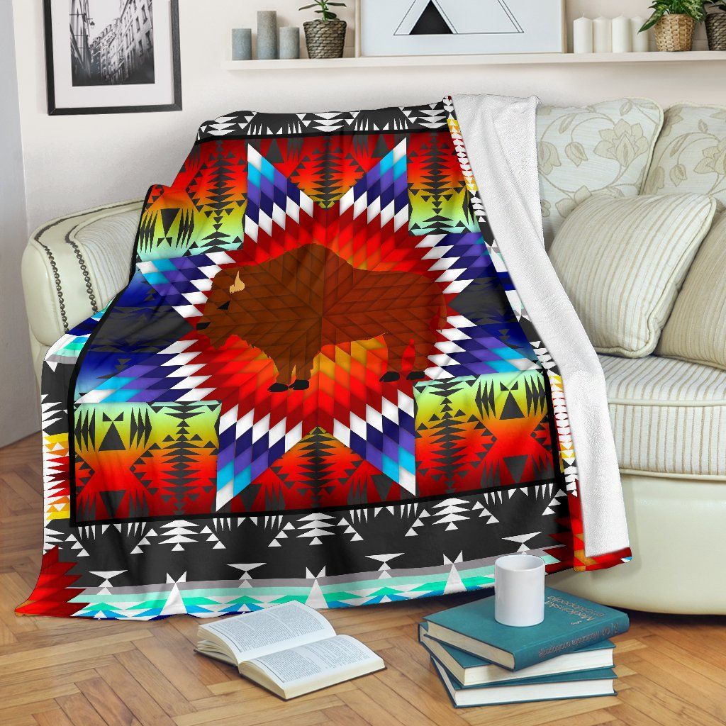 Native American Buffalo Sherpa Fleece Blanket