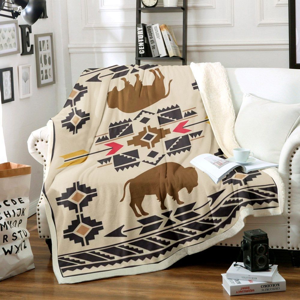 Native American Buffalo Sherpa Fleece Blanket