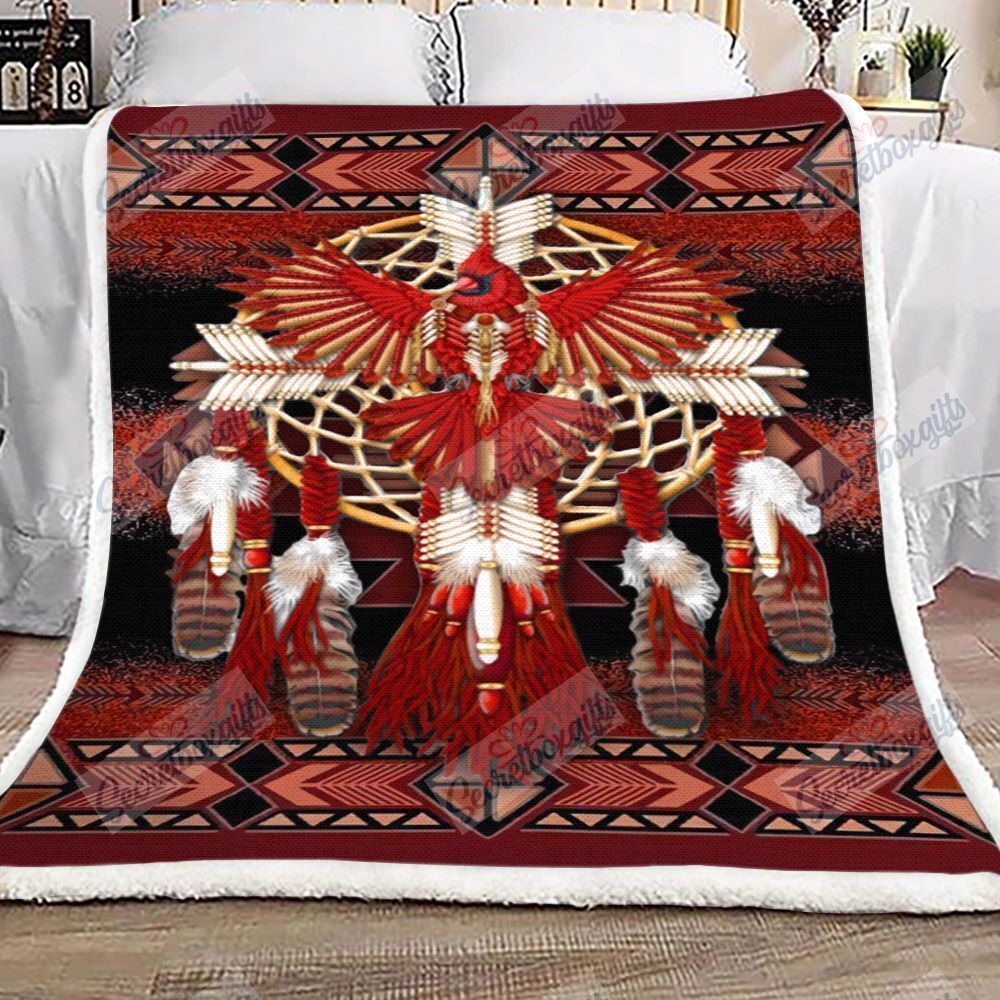 Native American Cardinal Mandala Fleece Blanket