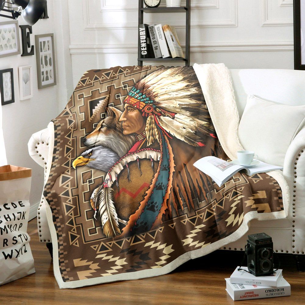 Native American Sherpa Fleece Blanket