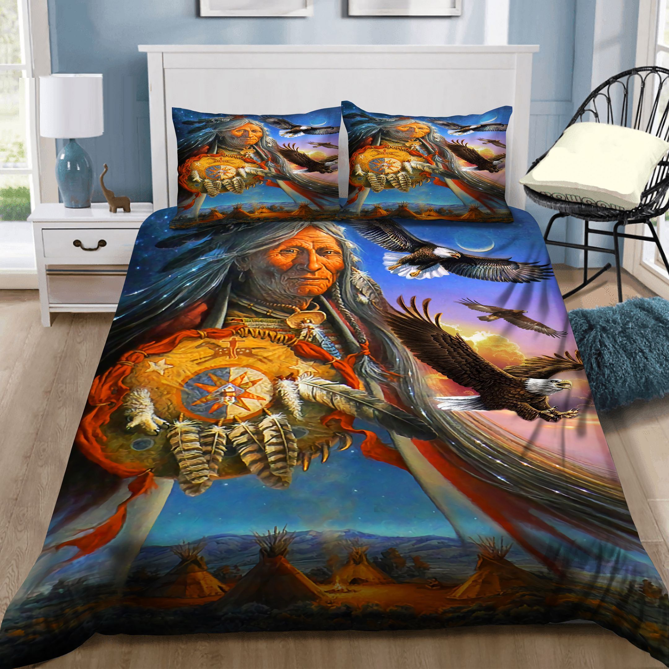 Native American Chief And Eagle Bedding Set