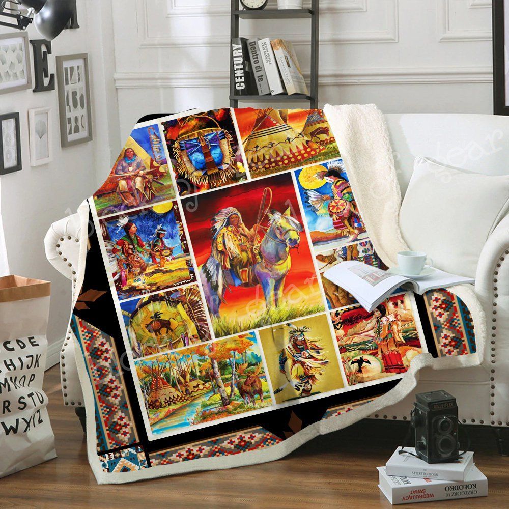 Native American Sherpa Fleece Blanket